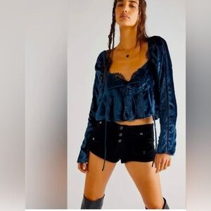 Free People Navy Velvet Blouse